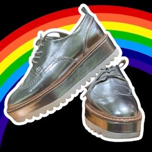 Zara Silver Platform Oxford Shoes